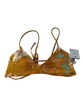 ONeill Floral Bikini Top Yellow S Adjustable Straps Summer Swimwear Beach